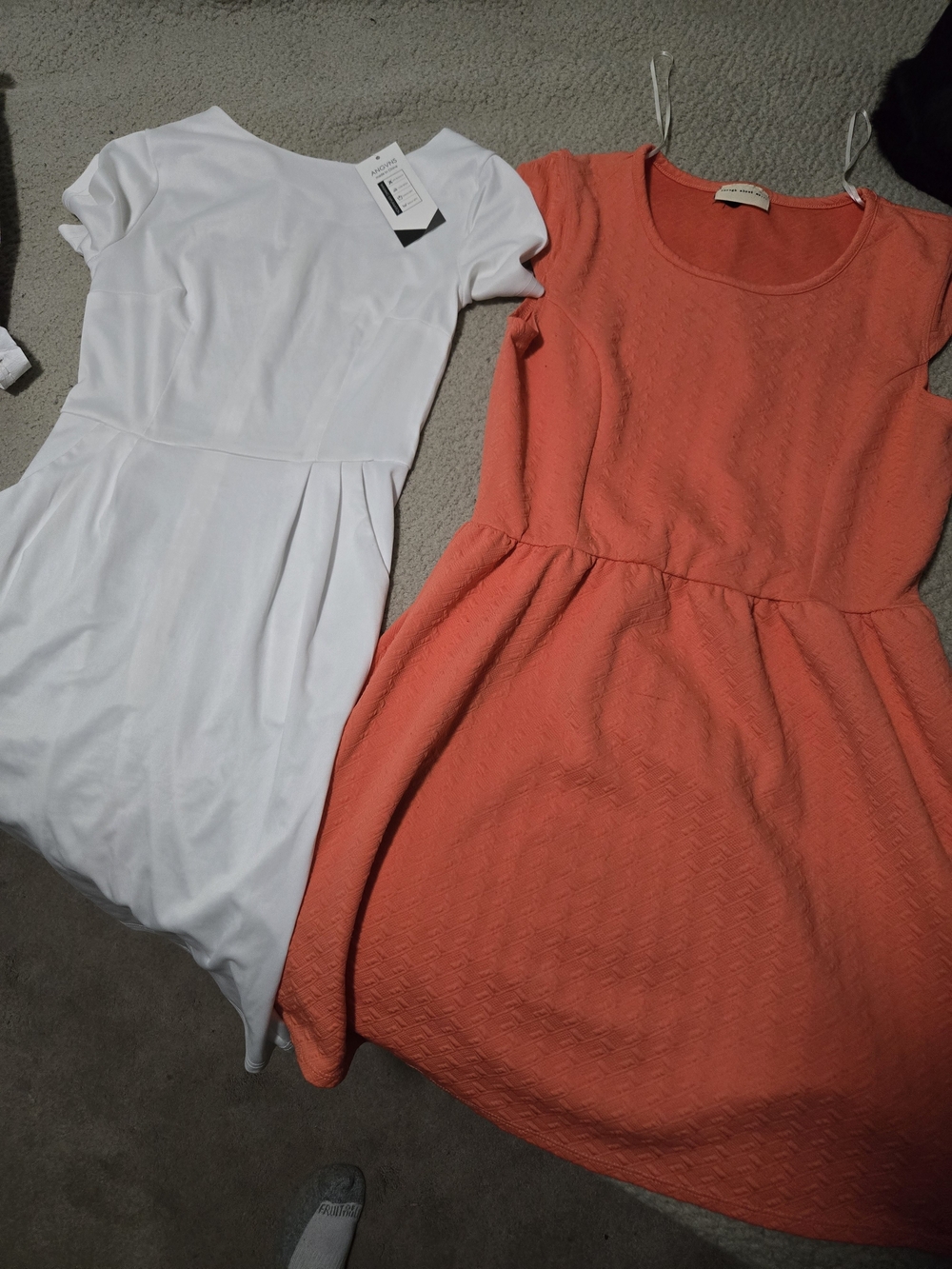 enough about me... Coral and White Fit-and-Flare Dresses